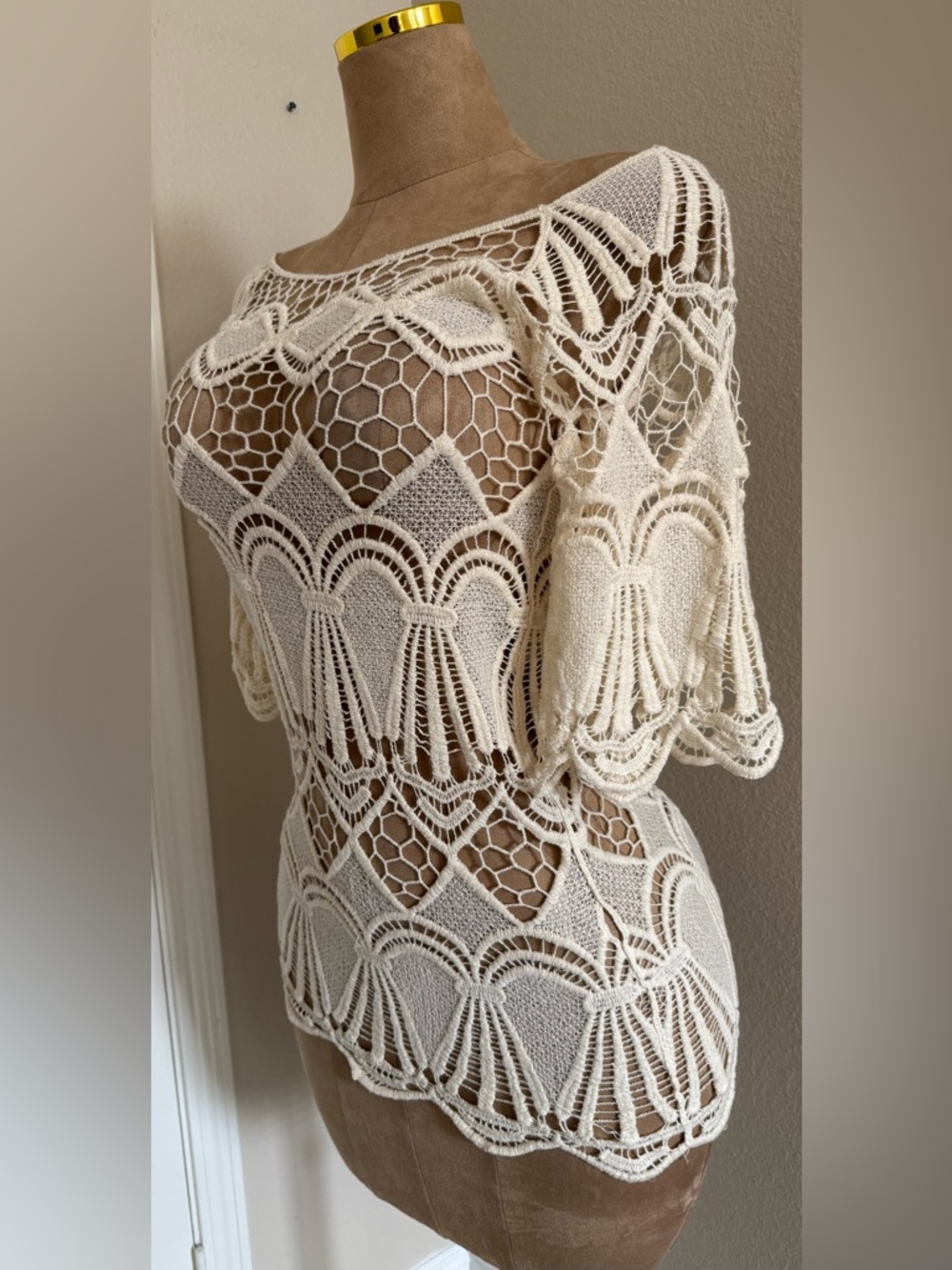 Crochet Sheer Boho Top in Ivory cover up